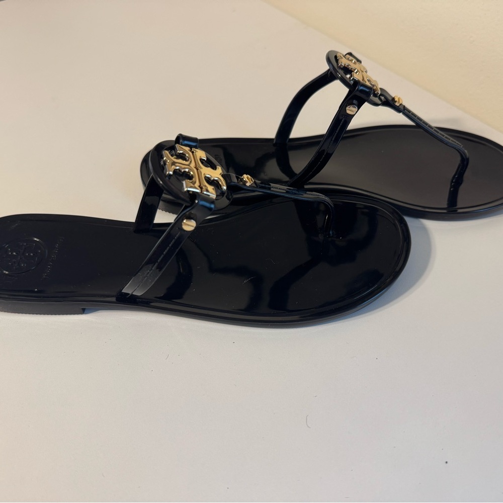 Tory Burch Black and Gold Sandals - Picture 2 of 6